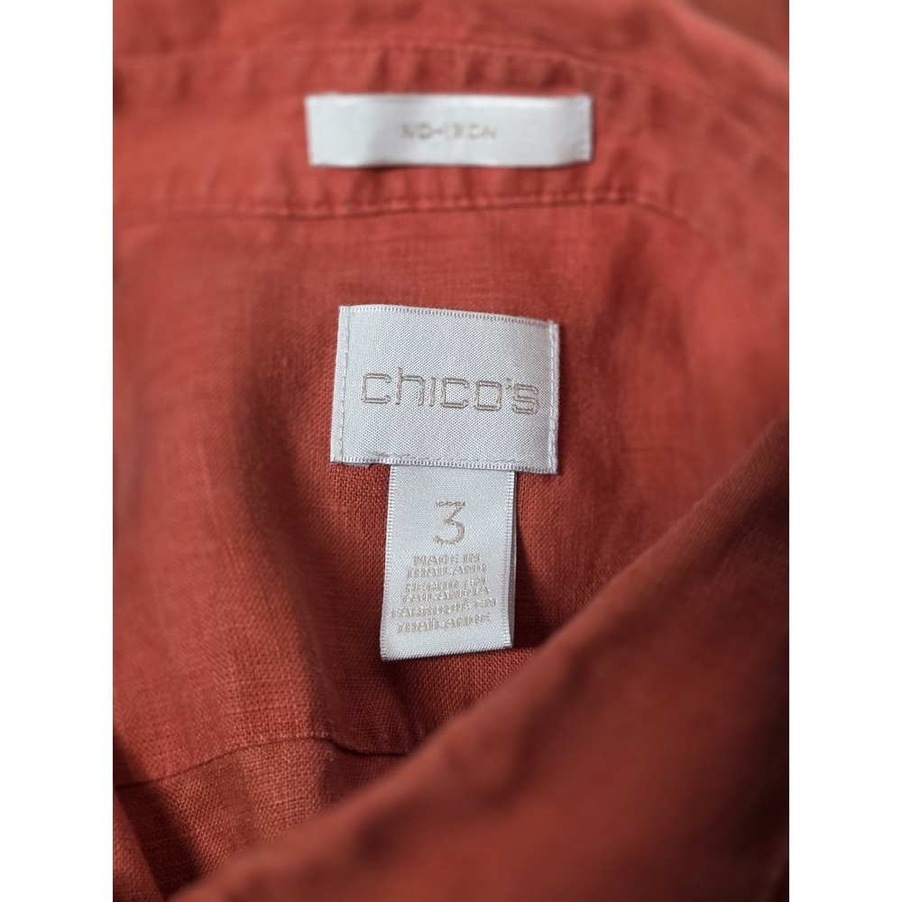 Chicos No Iron 100% Linen Button Down Shirt Nectarine 3/4 Sleeve Size 3xl 16-18 View 3